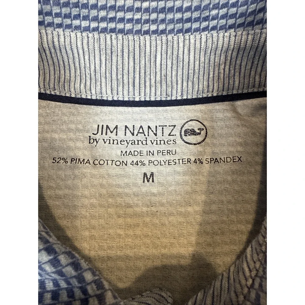 Jim Nantz Vineyard Vines Men M Blue Geometric Polo Short Sleeve Golf Preppy Peru
